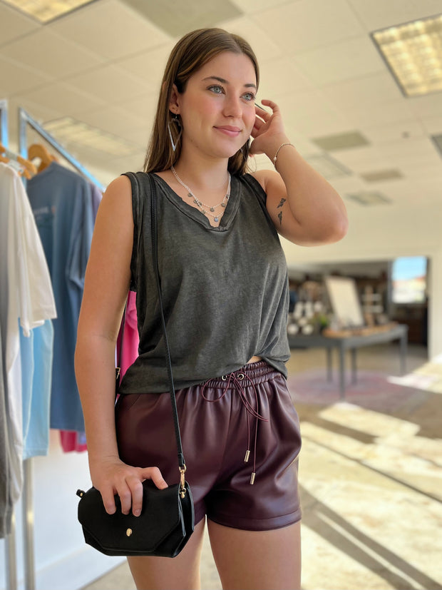 Carlie Leather Shorts - Wine