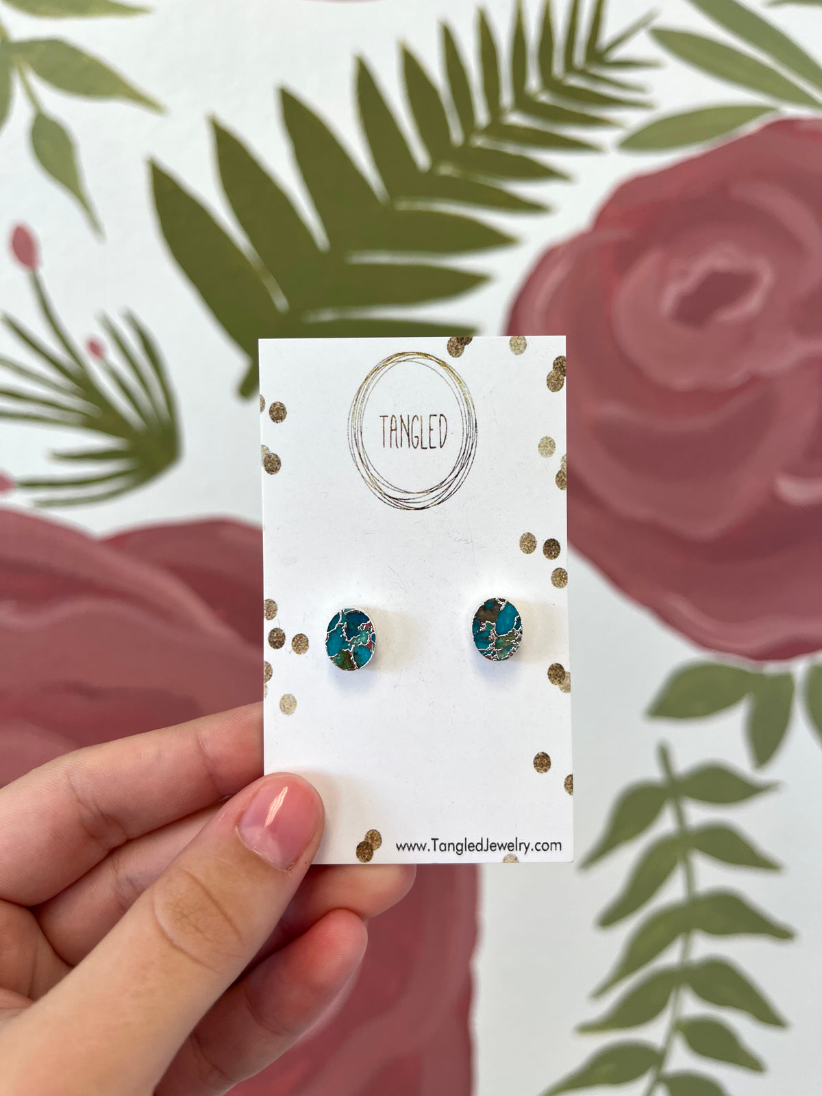 Turquoise Crackle Studs - Silver