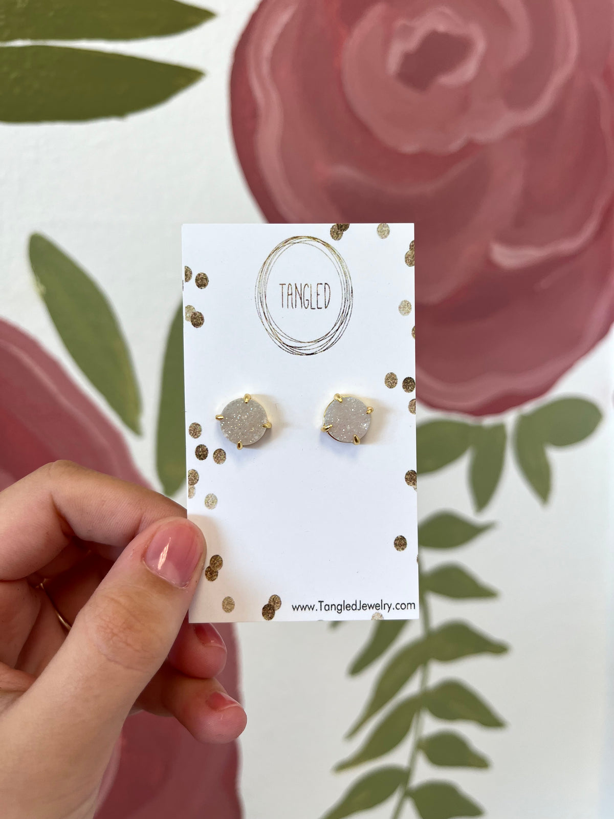 Audrey Prong Studs - White Druzy/Gold - BR