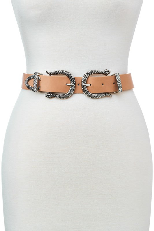 Double Buckle Snake Belt - Almond