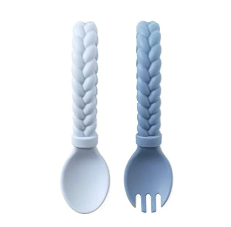 Sweetie Spoons™ - Silicone Baby Fork + Spoon Set Blue