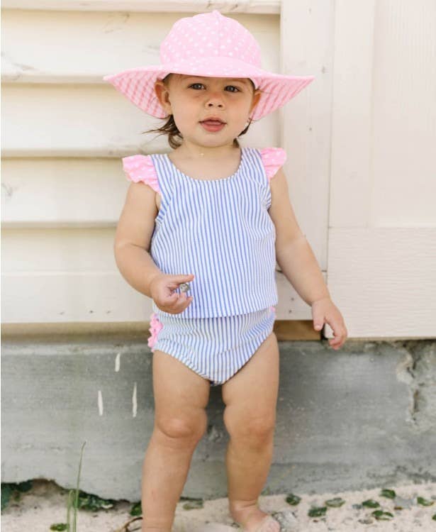 Pink Polka and Stripe Reversible Swim Hat