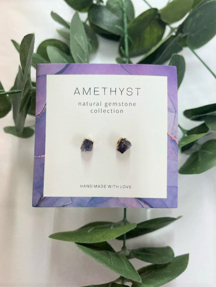 Raw Birth Stone Studs - Amethyst