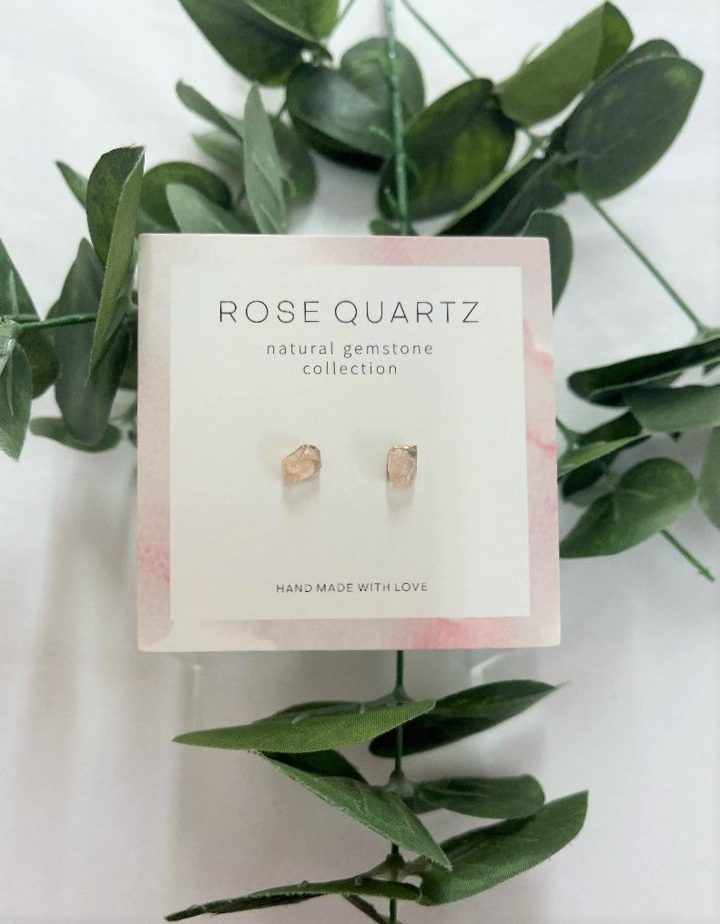 Raw Birth Stone Studs - Rose Quartz
