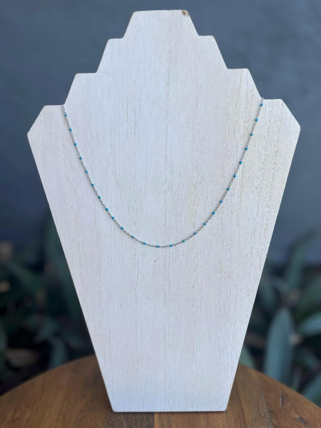 Silver Color Beaded Necklace - Blue