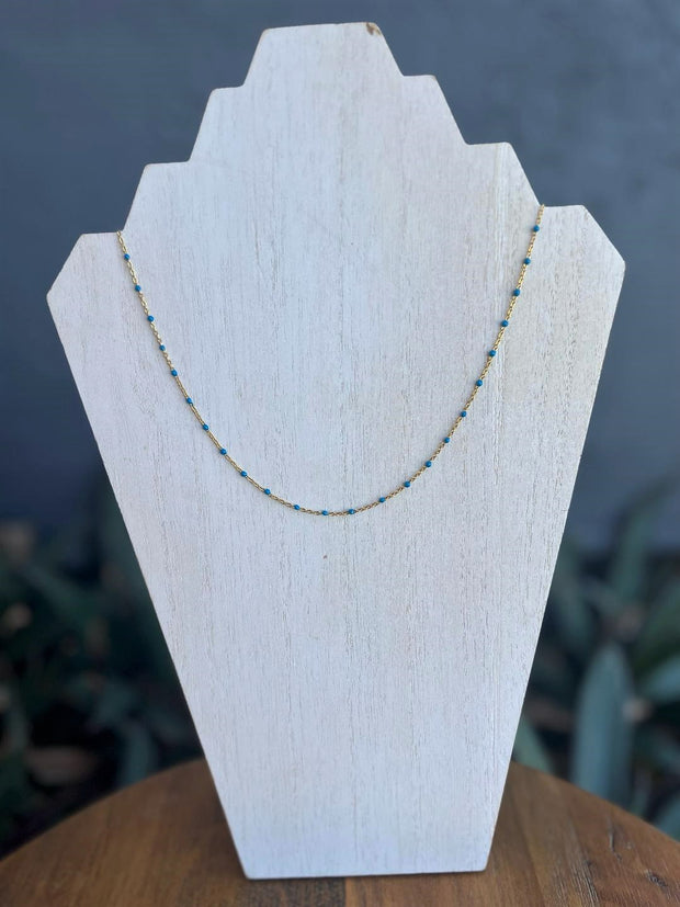 Gold Color Beaded Necklace - Blue
