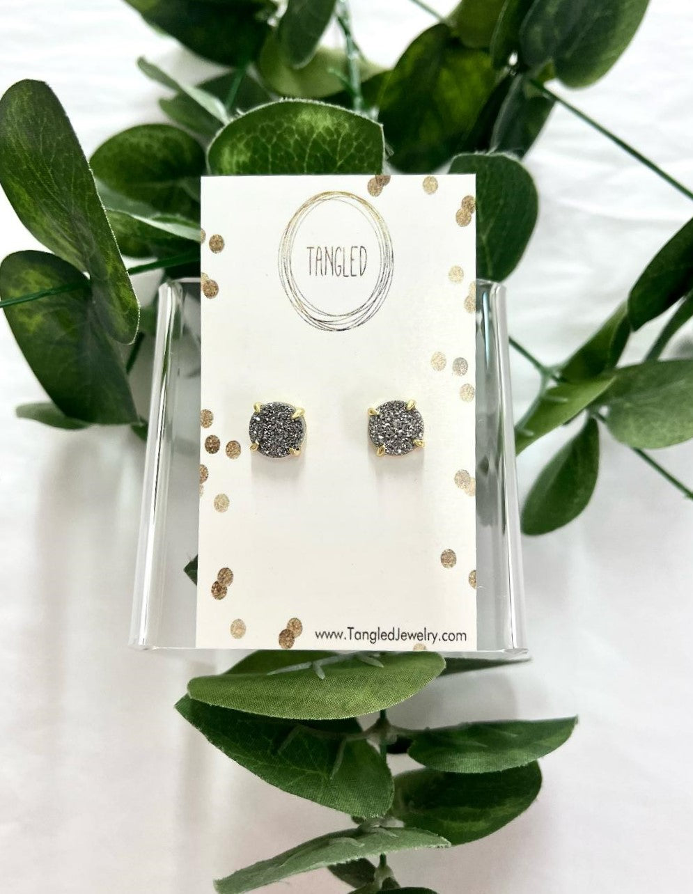 Audrey Prong Studs - Silver Druzy/Gold - BW
