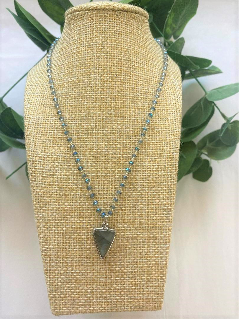Silver Blue Crystal Necklace - Triangle Labradorite
