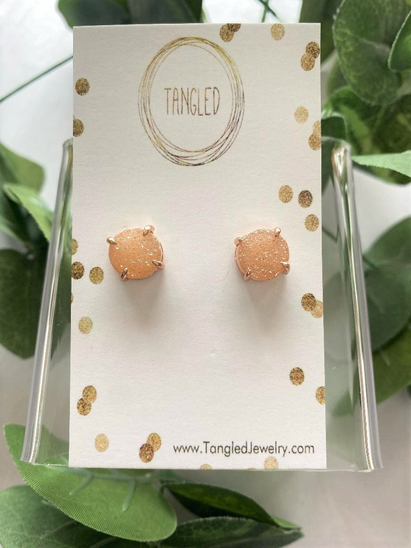 Rose Gold Druzy Prong Studs - Champagne