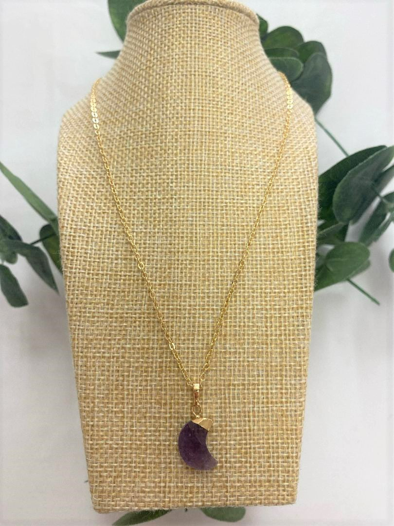 Faceted Moon Necklace - Amethyst