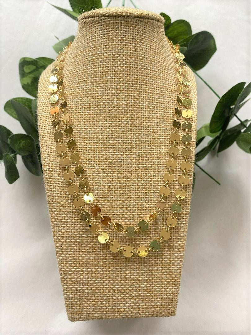 Large Disc Double Layered Necklace - Gold