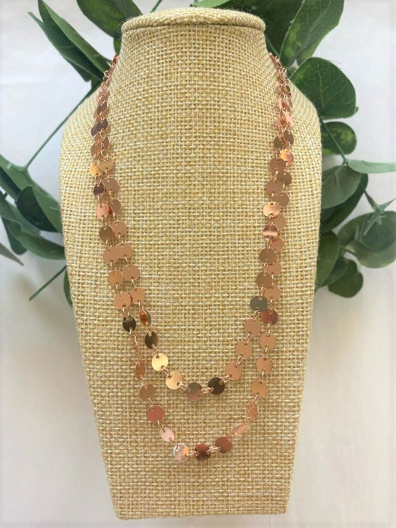 Large Disc Double Layered Necklace - Rose Gold